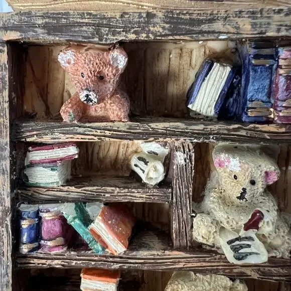 Russ Berrie Bears From The Past Book Shelf Collectibles Figurine Mini Dollhouse - Picture 3 of 13